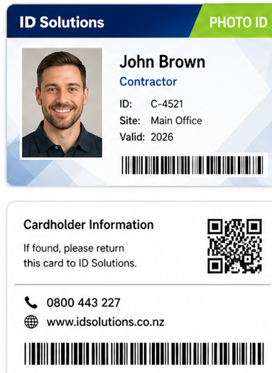 Full-colour front with mono black back card example